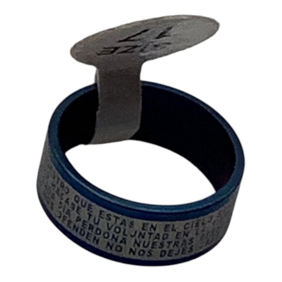 Unisex Blue Stainless Steel "Padre Nuestro" Lords Prayer Spanish Ring Size 7 - Picture 5 of 10
